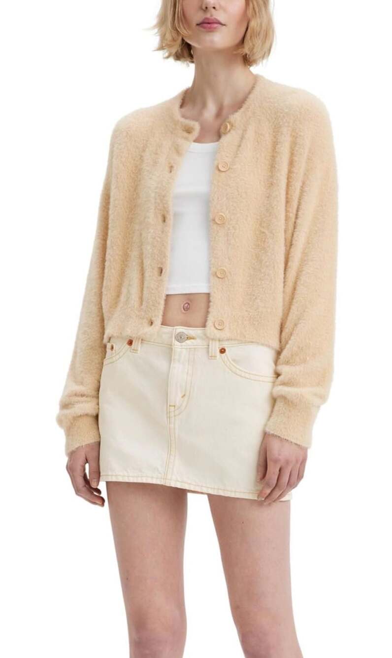 Levi's Women's Cat Fuzzy Cardigan Sweater in Marzipan